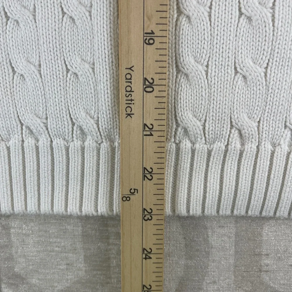 Brooks Brothers Cable Knit Tennis Sweater Youth XL White Green‎ V-Neck Short Slv